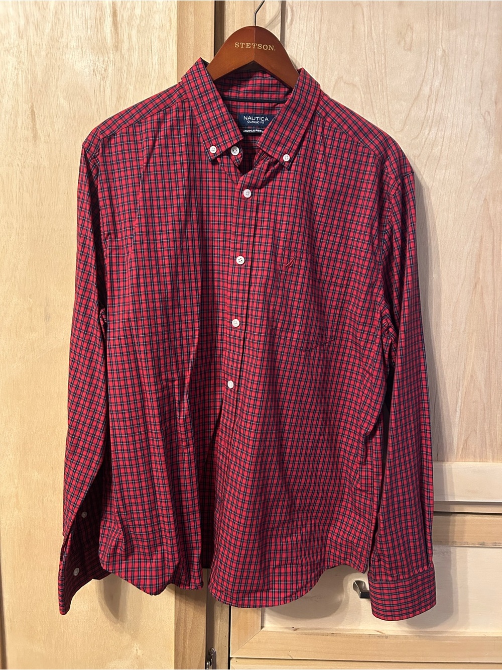 Nautica Red and Navy Plaid Button-Down Shirt